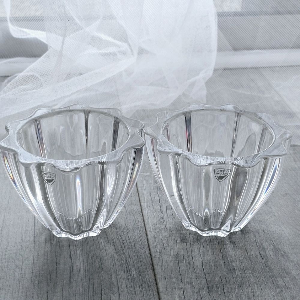 Orrefors Crystal Bowls NORTHERN LIGHTS Sweden Signed Vintage Glass Lot of 2